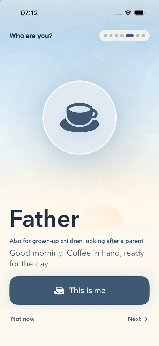 Pappa: «God morgen. Kaffen i hånda, klar for dagen.»